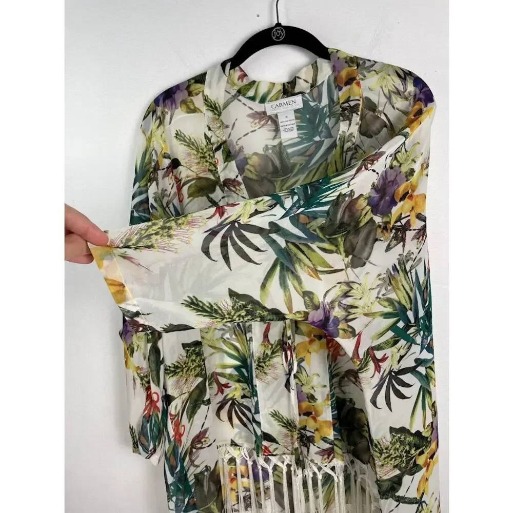 Swimsuit Coverup Tropical Floral Beach Kimono Womens Small Open Over Sized Top
